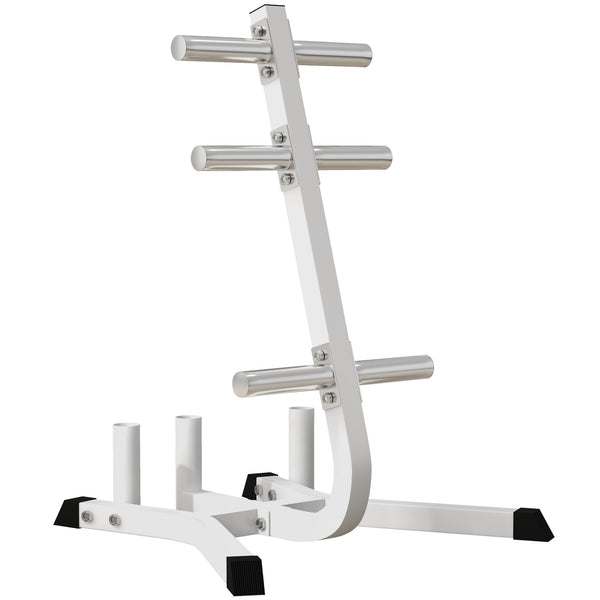English Elm Soozier Olympic Weight Tree with Six Plate Posts Three Bar Holders Steel Frame Gym White W2225P217796