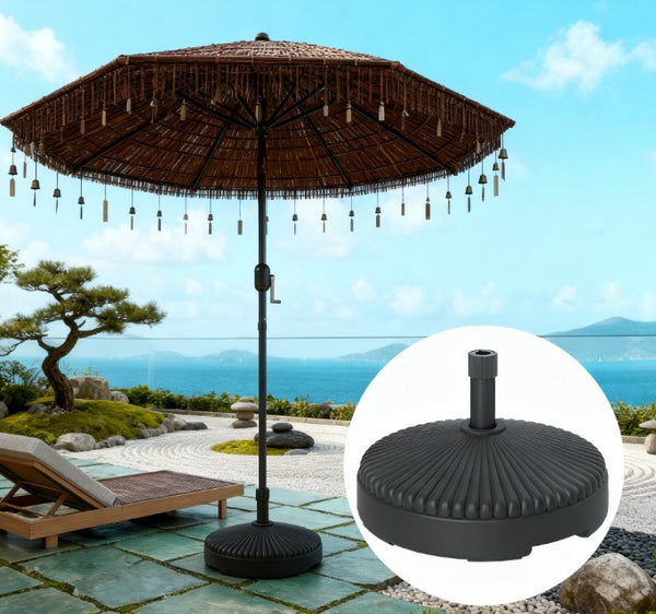 English Elm Resin Concrete Patio Umbrella Base with Locking Wheels Woven Texture Matte Finish T3971P425841