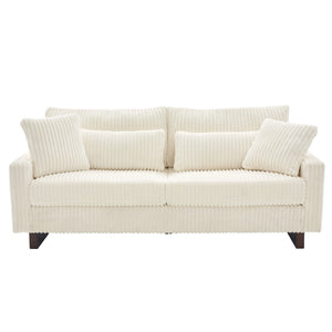 English Elm Modern Corduroy Upholstered Loveseat Sofa with Pocket Springs and Four Accent Pillows Beige N763S000040A
