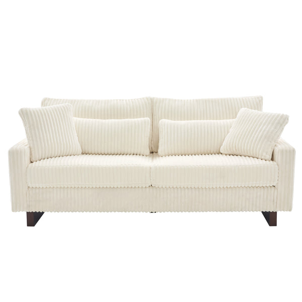English Elm Modern Corduroy Upholstered Loveseat Sofa with Pocket Springs and Four Accent Pillows Beige N763S000040A