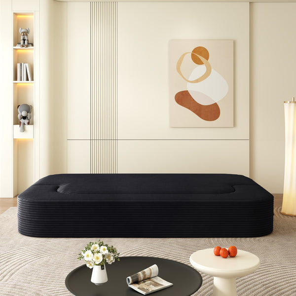 English Elm 78.7" Plush Corduroy Convertible Sleeper Sofa with Tufted Back and Foldable Floor Bed Black W3219P410146