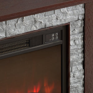 English Elm 70" Modern TV Stand with 23" Electric Fireplace, Faux Stone Mantel, Ample Storage & Cable Management Cherry W2275S00023