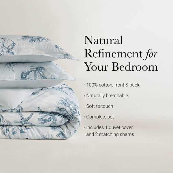 English Elm 3-piece King Cotton Sateen Duvet Set Botanical Print 300 Thread Breathable Bedding B035P408294