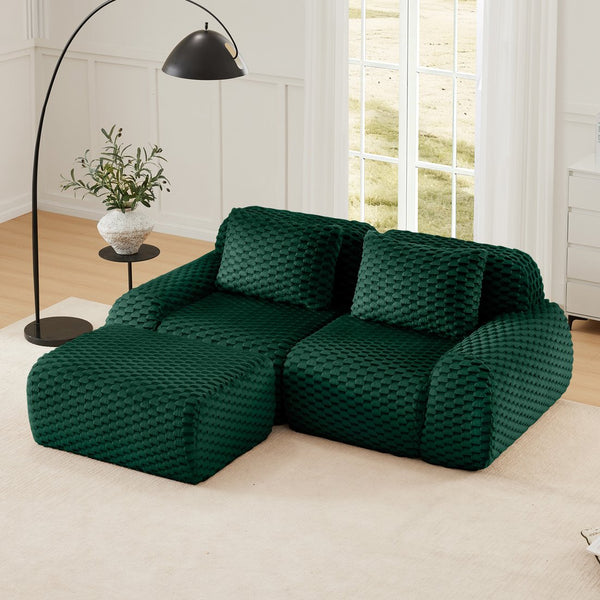 English Elm 82" Modular L-shaped Sectional Sofa Flannelette Upholstered with Movable Ottoman Living Room Green W714S01524