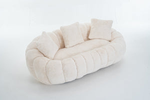 English Elm Floral-shaped Faux Fur Two Seater Sofa Sculptural Petal Design for Cozy Living Rooms Beige W2012P399200
