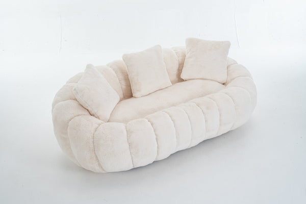 English Elm Floral-shaped Faux Fur Two Seater Sofa Sculptural Petal Design for Cozy Living Rooms Beige W2012P399200