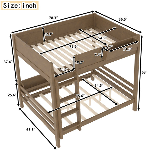 English Elm Full Pine Bunk Bed with Integrated Bookshelves Guardrails and Detachable Frame Brown W5316S00012