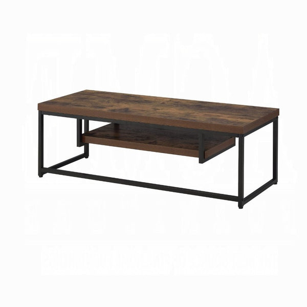 English Elm Industrial TV Stand with Metal Frame and Weathered Finish, 59" Rustic Shelf Console for Living Room Black,Oak 18.5 L x 51 W x 4.5 H B2741P334825