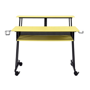 English Elm Yellow Music Studio Desk with Keyboard Tray, Metal Open Frame, Durable Wood Veneer for Pro Recording Spaces B062P184530