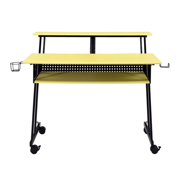 English Elm Yellow Music Studio Desk with Keyboard Tray, Metal Open Frame, Durable Wood Veneer for Pro Recording Spaces B062P184530
