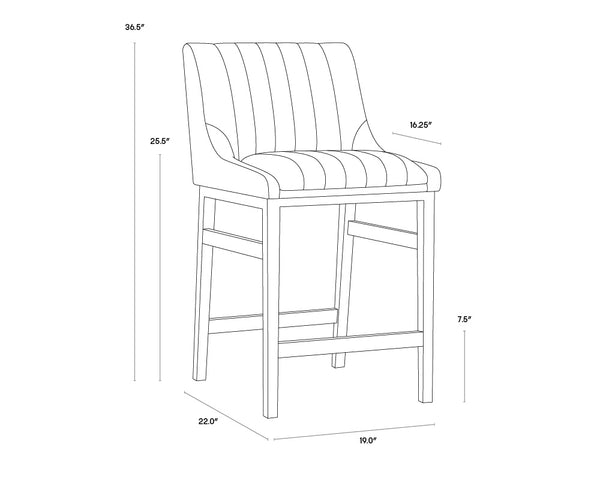 Sunpan Halden Urban Bar Stool with Bold Channel Tufting and Rustic Bronze Steel Frame for Stylish Spaces Vintage Black