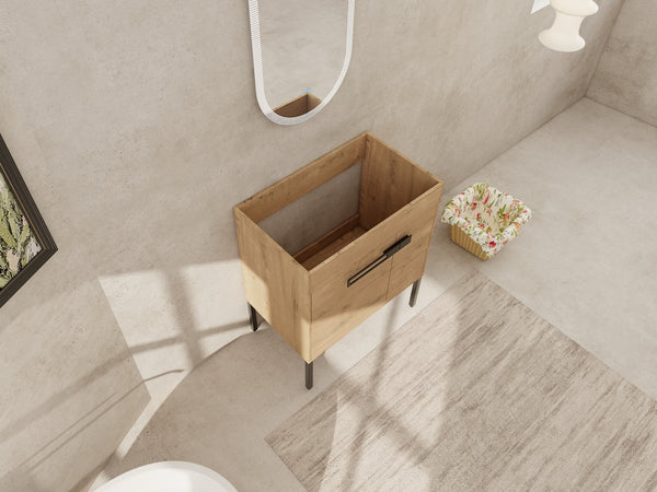 English Elm 30 30 Inch Freestanding Bathroom Vanity Cabinet Dual-Install Wall or Floor, Soft-Close Doors, Metal Handles, Adjustable Shelf, Feet Included W999104320