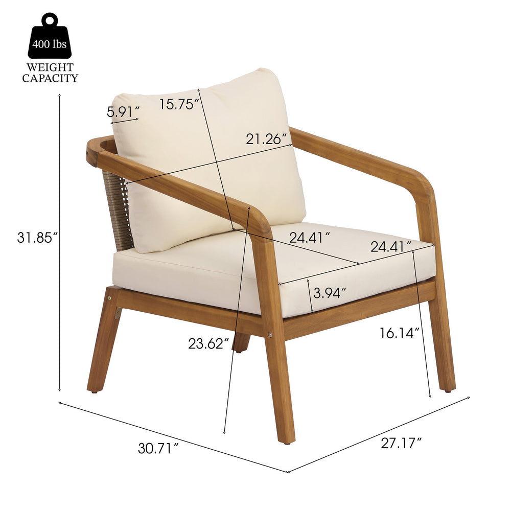 English Elm Acacia Wood Outdoor Club Chair with Pe Wicker Back and Cushions for Patio Use N768P392622L_2