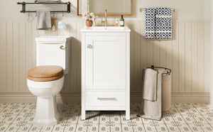 English Elm 18-Inch Modern Bathroom Vanity with Ceramic Sink, Soft-Close Doors, Divider Drawer & Adjusting Feet White N729P334854K