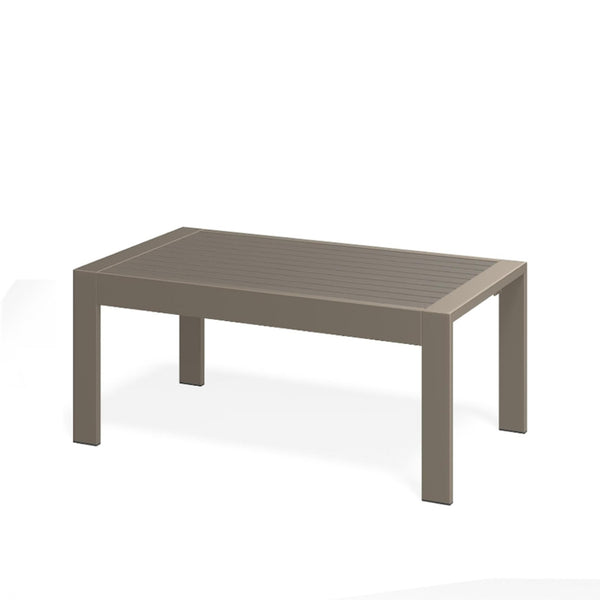 English Elm 43" Outdoor Coffee Table with Wood Grain Top on Powder Coated Iron for Patio Lounging Khaki B082P455113