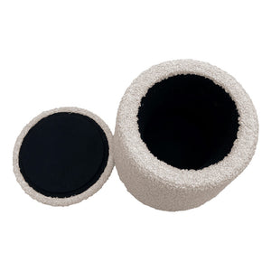 English Elm Round Storage Ottoman Beige Upholstered Boucle Accent Seat with High-Density Foam and Hidden Storage B035P265996