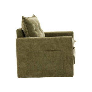 English Elm UNITED Swivel Barrel Chair with Chenille Upholstery, 360° Smooth Rotation, Padded Arm Comfort and Side Pockets for Living Room Relaxation Olive Green W1568P290086