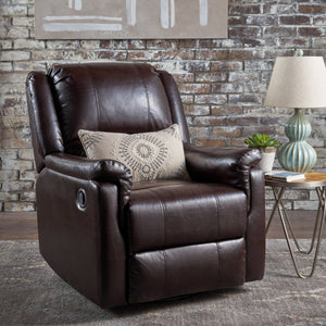 English Elm Christopher Knight Home® - Brown PU Glider Recliner Swivel Chair with Manual Recline, Compact Plush Seating for Small Spaces 61368.00PU