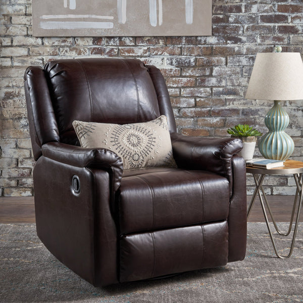 English Elm Christopher Knight Home® - Brown PU Glider Recliner Swivel Chair with Manual Recline, Compact Plush Seating for Small Spaces 61368.00PU