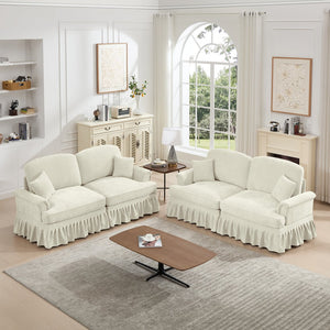English Elm Classic 2-Piece Modular Couch Set - Flared Arms, Removable Skirts, Chenille Upholstery, Beige White W3041S00232