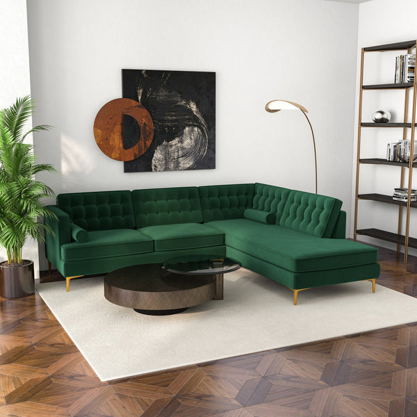 English Elm Brooke Velvet Sectional with Chaise Button Tufted Mid Century Modern Living Room Sofa B183S00015