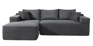 English Elm 2-Piece Stylish Dark Grey Corduroy L-Shaped Sofa With Pillows - Modular, Tool-Free Setup For Any Space B2735P384508
