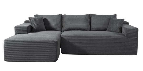 English Elm 2-Piece Stylish Dark Grey Corduroy L-Shaped Sofa With Pillows - Modular, Tool-Free Setup For Any Space B2735P384508