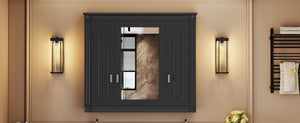 English Elm Bathroom Wall Cabinet with Mirror and 5 Shelves — Wall-Mounted Medicine Cabinet, Modern Storage Solution Black N710P252503B