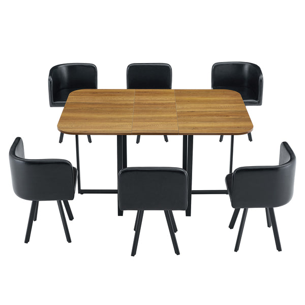 English Elm 7-piece Rectangular Dining Set Seats 6 with Faux Leather Chairs and Melamine Top W3875S00041