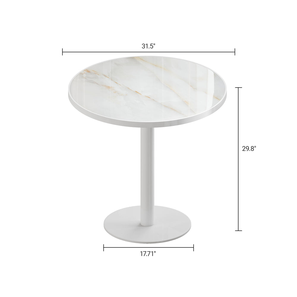 English Elm Round Tulip Bistro Table Faux Marble Top Gold Pedestal Base for Small Dining Spaces W3316P457298