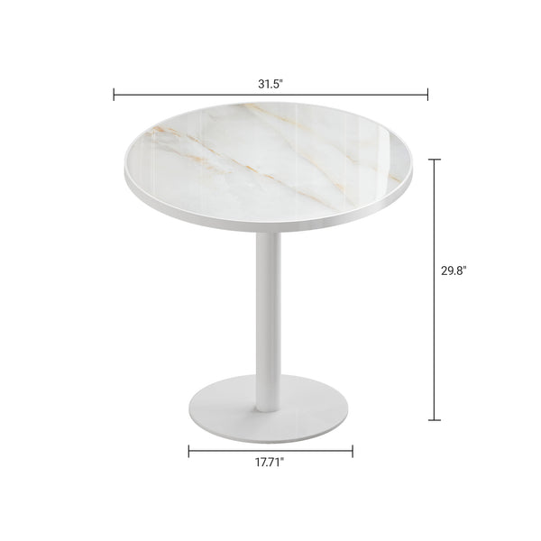 English Elm Round Tulip Bistro Table Faux Marble Top Gold Pedestal Base for Small Dining Spaces W3316P457298