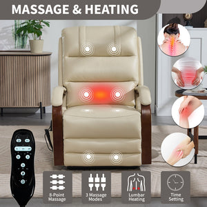 English Elm Power Lift Recliner with Leatheraire Upholstery Dual Motor Heat Massage Wood Armrests W1803S00082