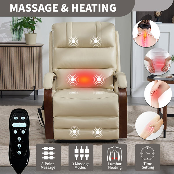 English Elm Power Lift Recliner with Leatheraire Upholstery Dual Motor Heat Massage Wood Armrests W1803S00082