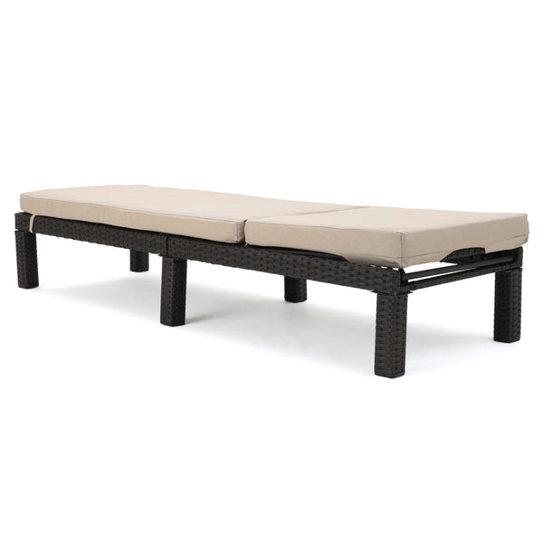 English Elm Christopher Knight Home® - PUERTA Chaise Lounge with Water-Repellent Beige Cushion, Dark Brown PE Rattan Frame, All-Season Comfort N775P247421B