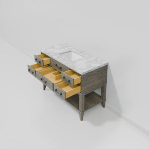 English Elm Grey Oak Single Bath Vanity 48" W x 22" D with Carrara Marble Top, Solid Wood, Soft-Close Drawers B2731P260225