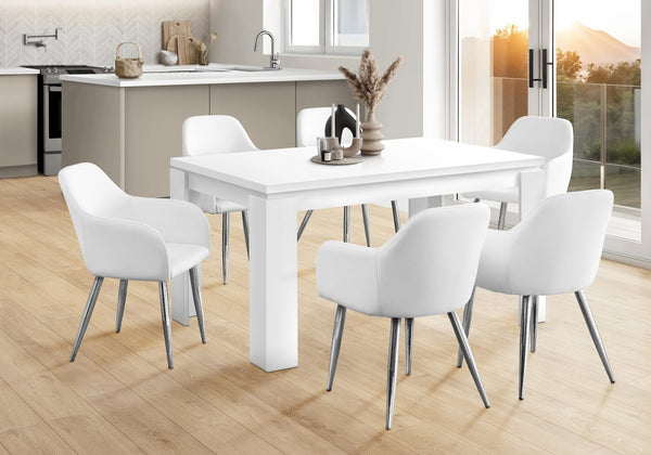English Elm Dining 60" Rectangular White Laminate Dining Table for 6 — Thick Panel MDF, Block Legs, Modern Chic B2710P286985
