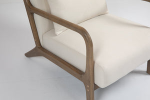 English Elm Mid Century Modern Accent Chair Natural Wood Frame Upholstered with Lumbar Cushion Support W2530P407184