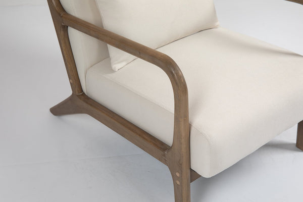 English Elm Mid Century Modern Accent Chair Natural Wood Frame Upholstered with Lumbar Cushion Support W2530P407184
