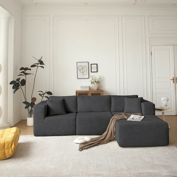 English Elm H613 Modular L Shaped Sectional Sofa Mid-century Grey Upholstered 3 Seat Living Room W3191P277978