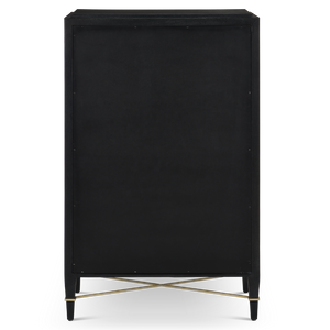 Verona Black Five-Drawer Chest with Champagne Metal Accents - Stylish Lacquered Linen Storage Solution