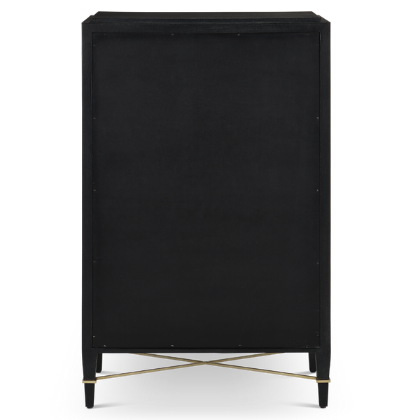 Verona Black Five-Drawer Chest with Champagne Metal Accents - Stylish Lacquered Linen Storage Solution