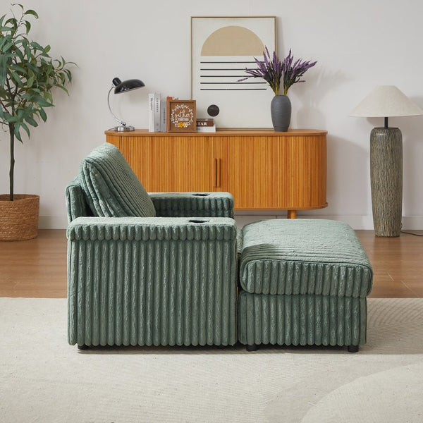 English Elm 42.5-inch corduroy single recliner with cup holder, storage ottoman, plush back pillow for lounging Green W834P375120