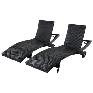 English Elm K&k Outdoor Wicker Reclining Chaise Set 2 Piece with Pull Out Tray Rolling Wheels Black N707P395515B