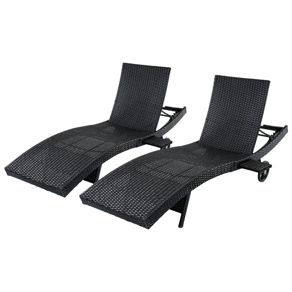 English Elm K&k Outdoor Wicker Reclining Chaise Set 2 Piece with Pull Out Tray Rolling Wheels Black N707P395515B