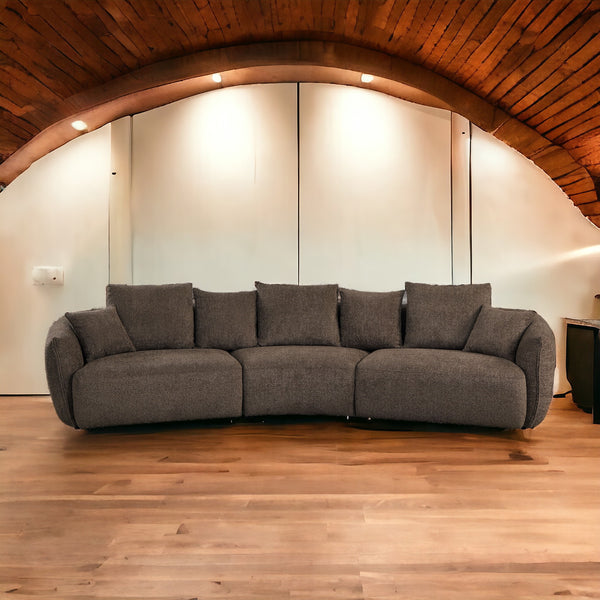 English Elm Bash Macca Anthology Boucle Sofa with Pillows Brown — Cozy Full-Foam Seat, Tsuga Wood Frame, Removable Covers B2726S00057