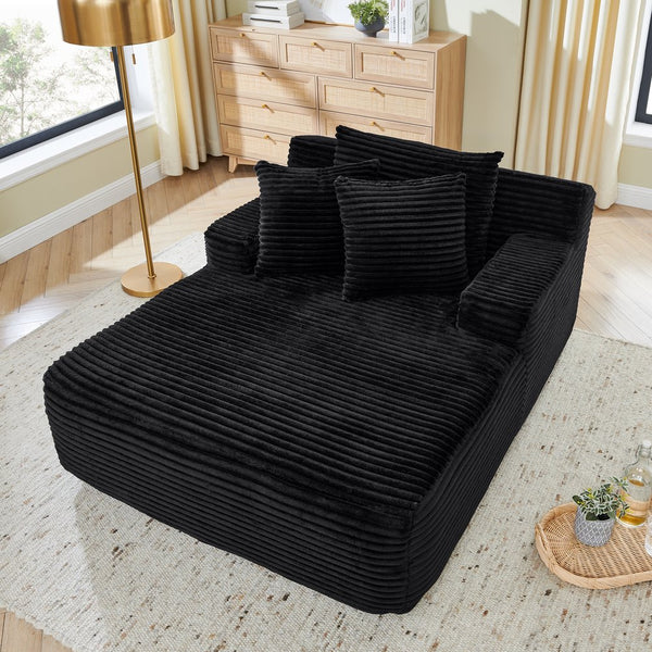 English Elm Single Frameless Velvet Lounge Chair Plush High Density Foam Accent Seat for Living Room Black W487P420020