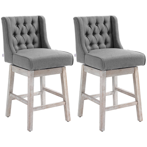English Elm Homcom Wingback Counter Stools Set of 2 Swivel Tufted Upholstered Kitchen Bar Seating W2225P217148