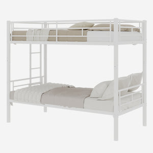 English Elm Twin Metal Bunk Bed for Kids Durable Sturdy Frame with Guardrails & Ladder, Convertible to 2 Beds White W1935P300320