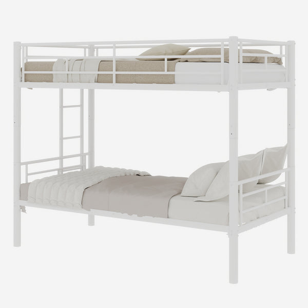 English Elm Twin Metal Bunk Bed for Kids Durable Sturdy Frame with Guardrails & Ladder, Convertible to 2 Beds White W1935P300320
