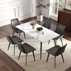English Elm 62.99" Modern Artificial Stone Dining Table With Dark Grey Metal Legs – Stylish, Seats 6 Comfortably! W1535S00503